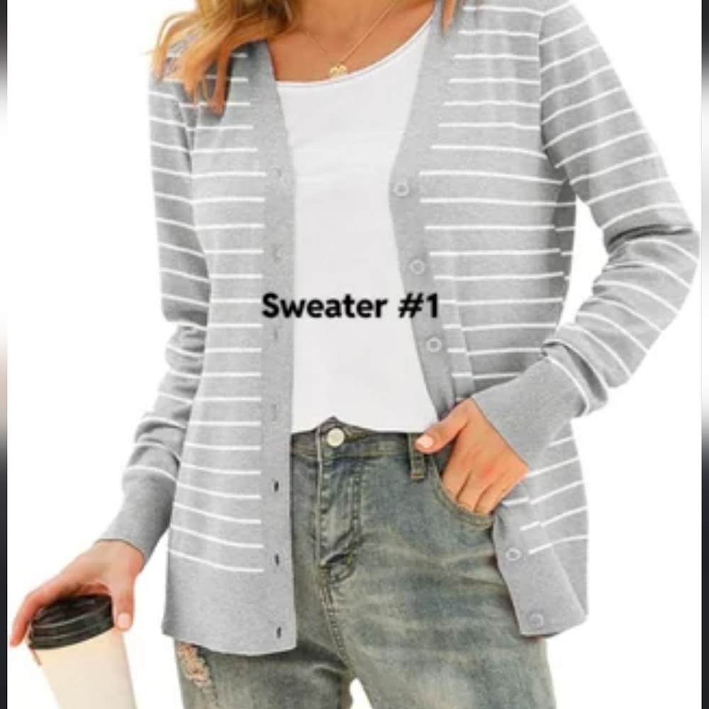 Vintage Grey and White Striped Light Cardigan From PURE by Alfred Sung